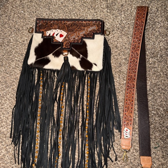 Handbags - Haute Southern Hyde Fringe Bag with Tooled Leather Strap and Details